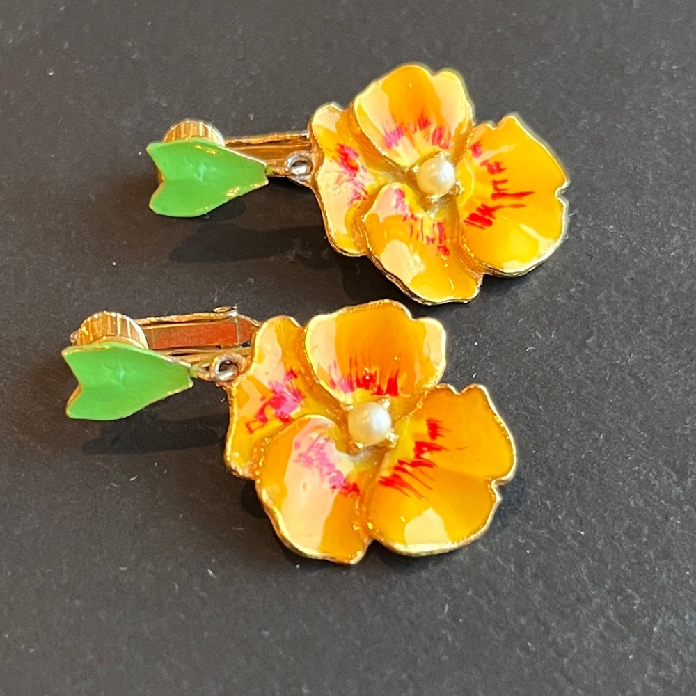 Vintage Floral Bold Statement Earrings Enamel Flower - Picture 6 of 11